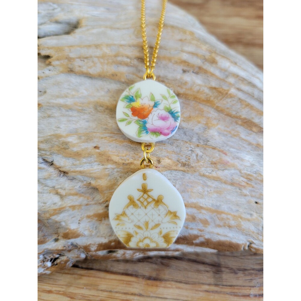 Broken China Double Pendant Necklace with Chain